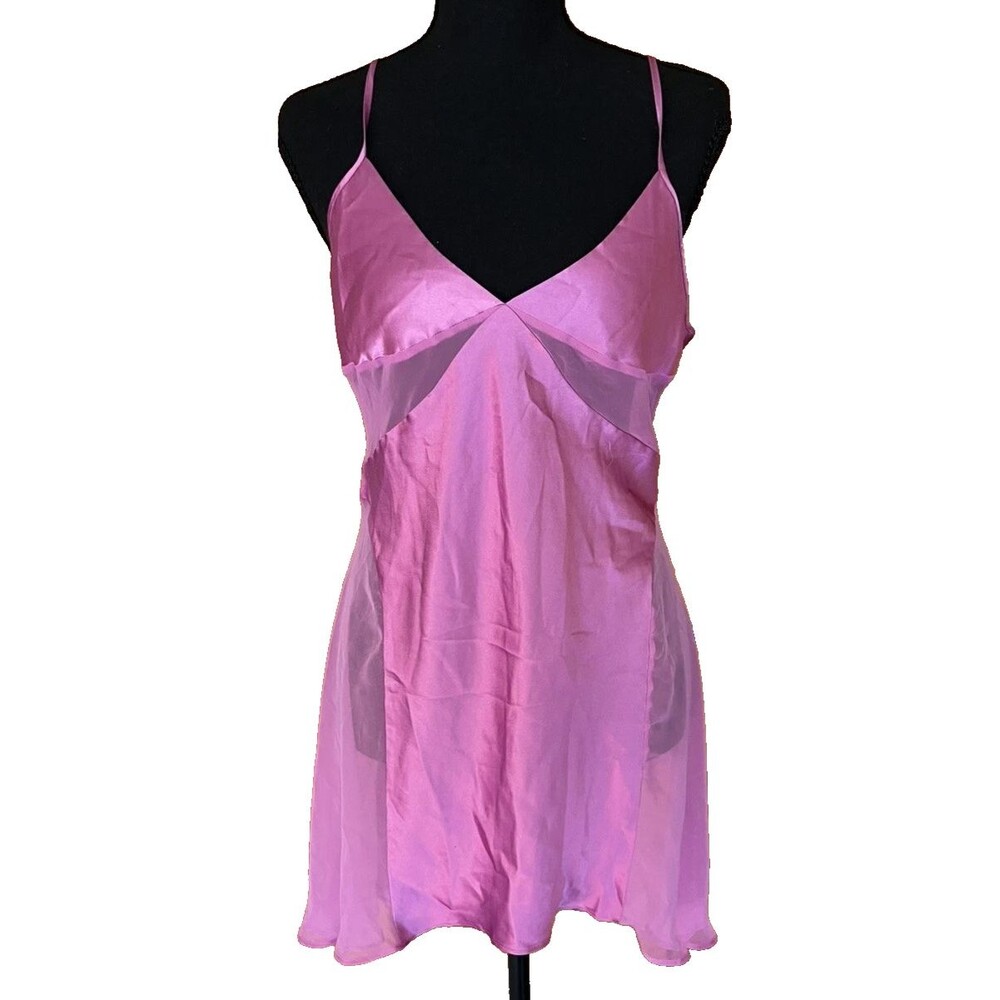 Victoria Secret Womens Size M Purple Flowy Slip Nightie Satin Mesh Vintage Sexy